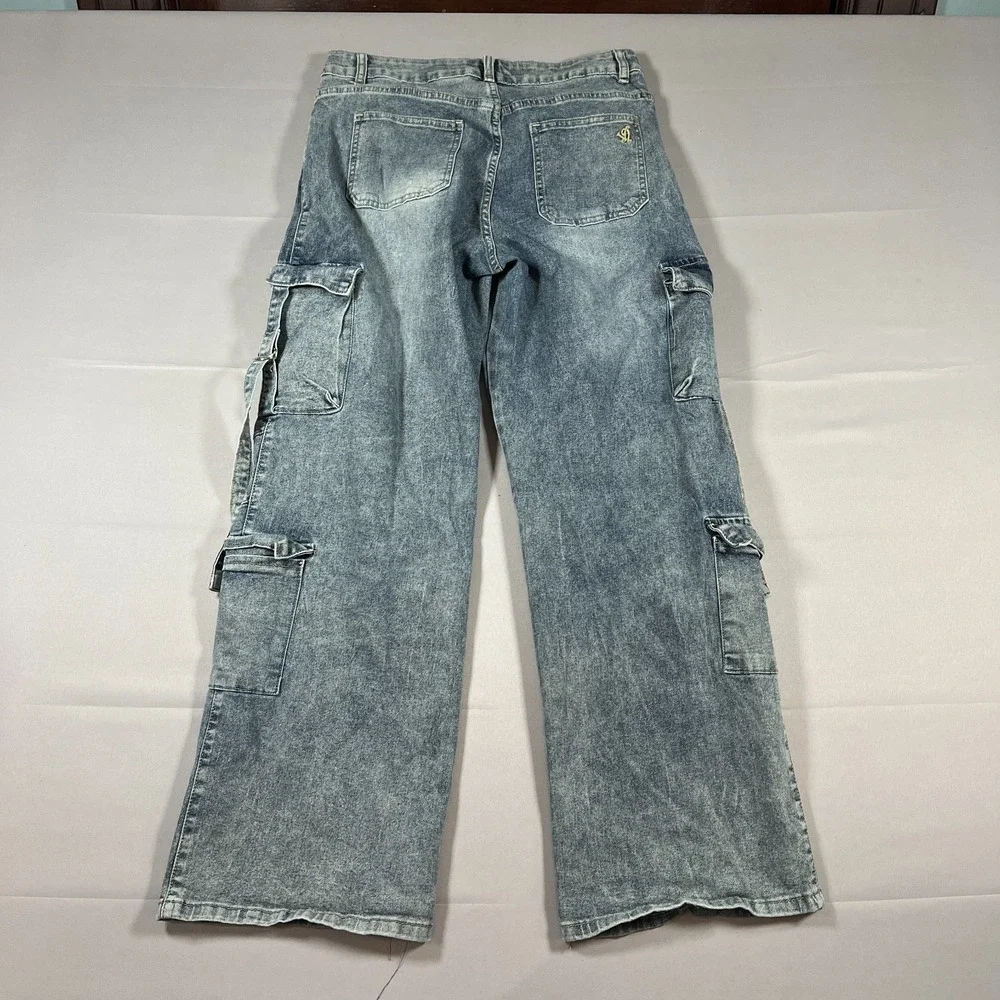 VIP Jeans Cargo Women 11/12 Blue Denim Cotton Stretch Whiskering Utility Pockets